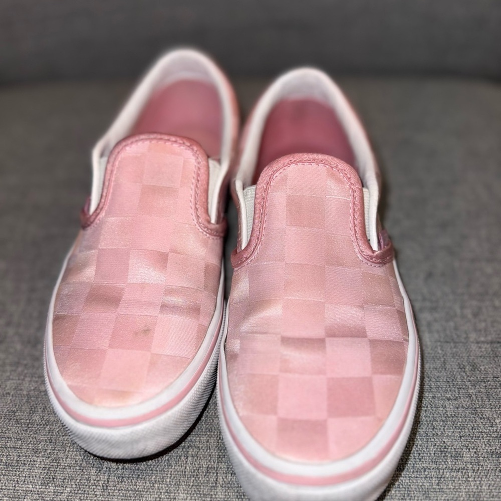 Vans Kids Little Girls Pink and White Checkered Slip-On Sneakers Girls Size 2 - Picture 12 of 16